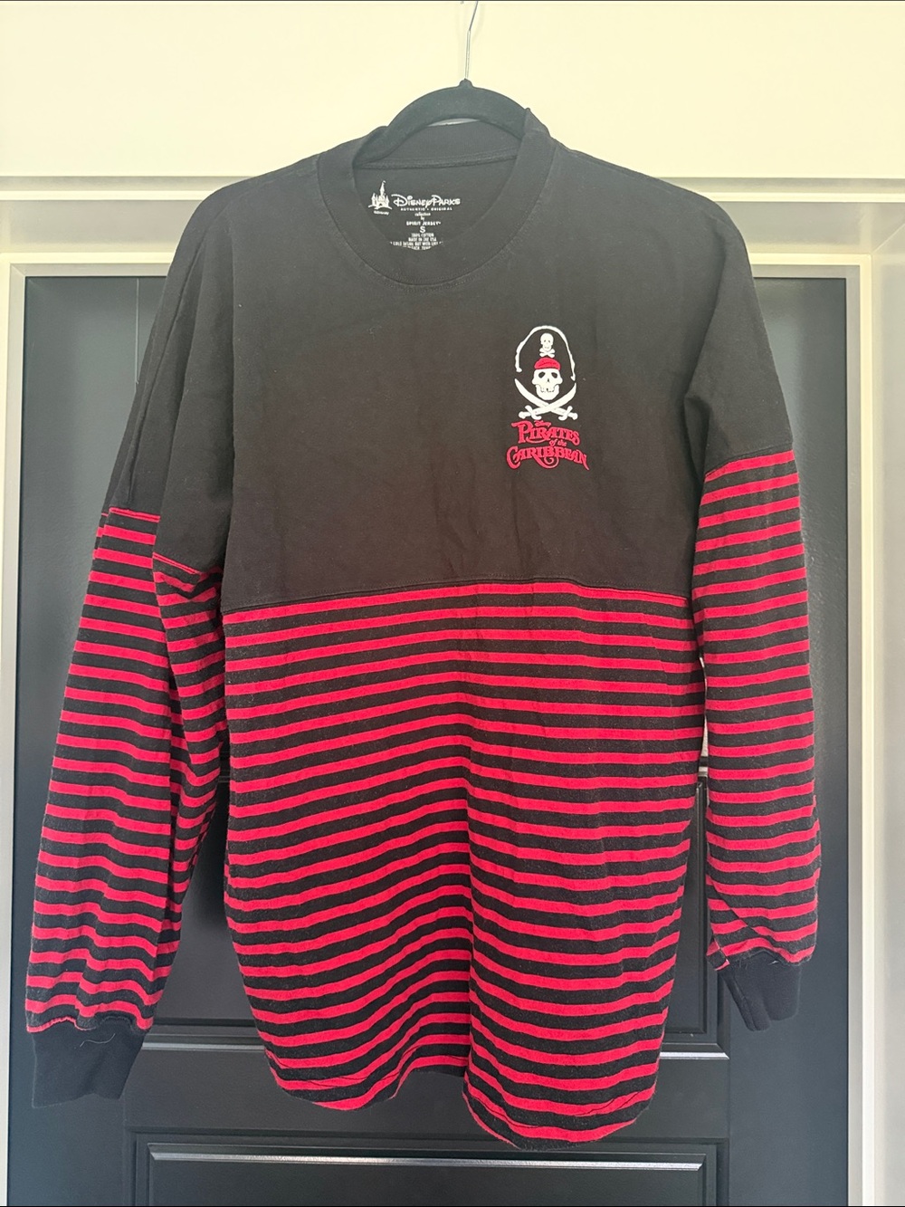 Disney Black and Red Striped Pirates of the Caribbean Long Sleeve Tee, size S
